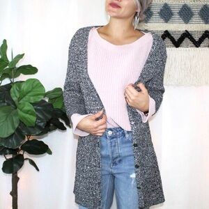 DKNY Knitted Black and White Cardigan, Button Down, Size Large